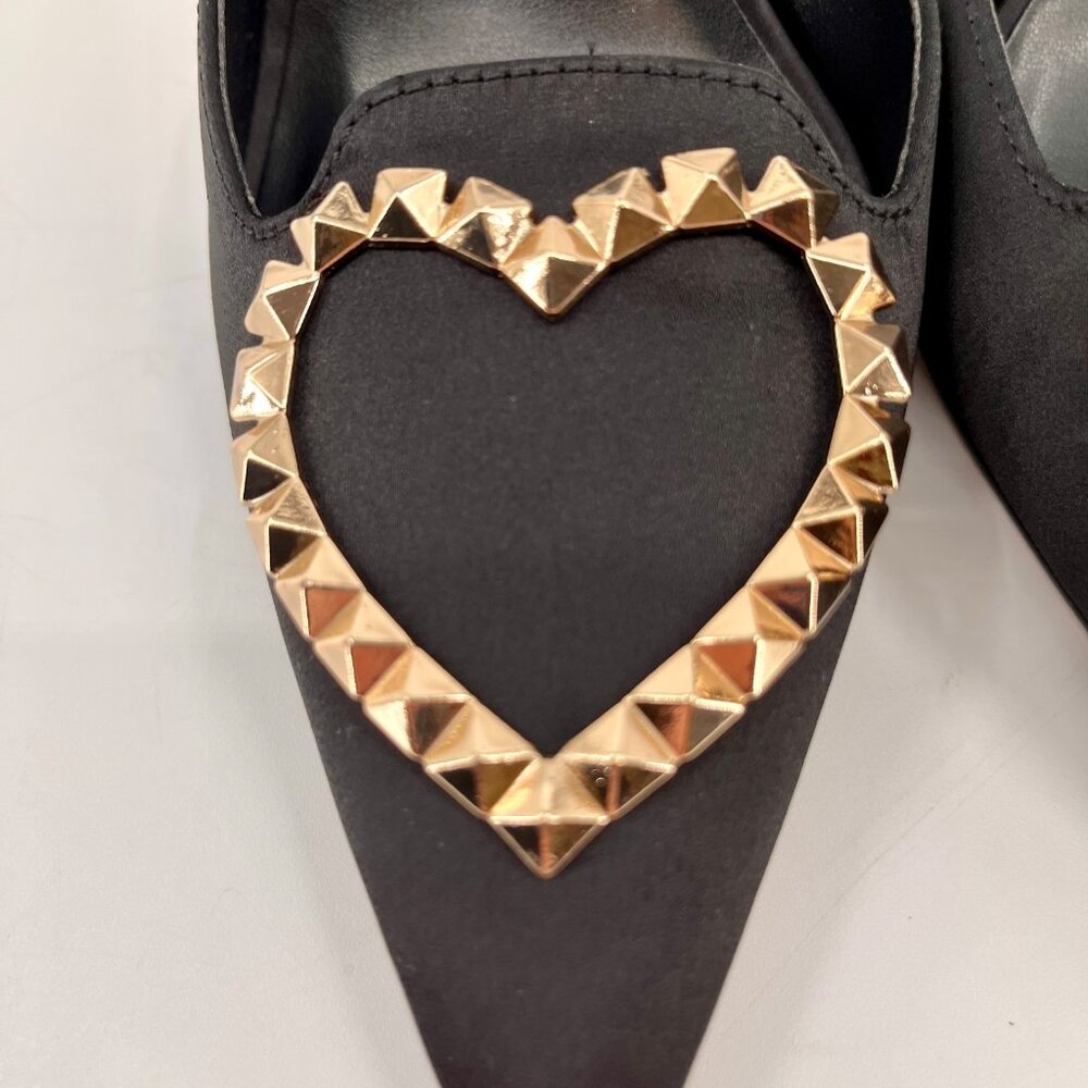 AAJ by Aminah Aviva Heart Mule Pumps Size 8M Black Microfiber Fabric Pointed Toe - Picture 10 of 16